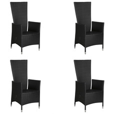 Joops 4 x tuinstoel, traploos verstelbare rugleuning, zwart.