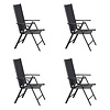 Kelly 4 x tuinstoel, verstelbare rug, 7 posities, zwart/grijs.