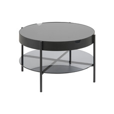Tipon salontafel Ã˜75 cm met 1 plank en opbergruimte, rookkleurig glas.