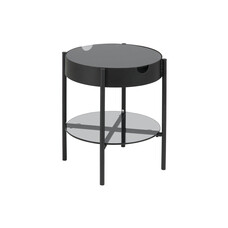 Tipon salontafel Ã˜45 cm met 1 plank en opbergruimte, rookkleurig glas.