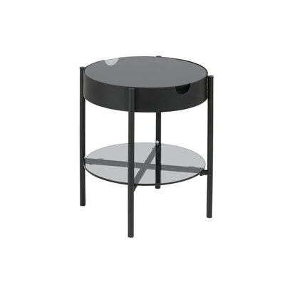 Tipon salontafel Ã˜45 cm met 1 plank en opbergruimte, rookkleurig glas.