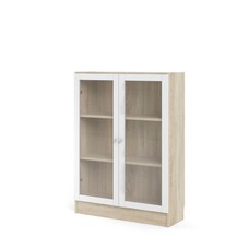 Base wandkast 2 glazen deuren eiken structuur decor, wit.