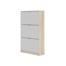 Shane schoenenkast 3 klapdeuren 2R eikenstructuur decor, wit.