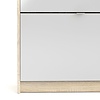 Shane schoenenkast 4 klapdeuren 2R, 1 spiegeldeur eikenstructuur decor, wit hoogglans.