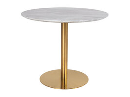 Bojan eetkamertafel Ã˜90 cm marmer look, messing look poten.