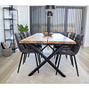 Tony eetkamertafel 95x200 cm met golvende rand, eiken, zwarte poten.