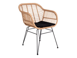 Trish fauteuil met kussen, rotan natuur.