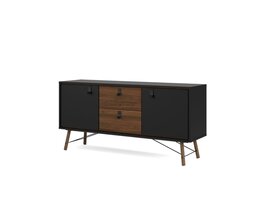 Rye dressoir 2 deuren, 2 lades mat zwart, walnoot decor.