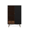 Rye vitrinekast 1 glazen deur, 1 deur, 1 lade mat zwart, walnoot decor.
