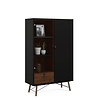 Rye vitrinekast 1 glazen deur, 1 deur, 1 lade mat zwart, walnoot decor.