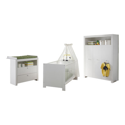 Olja  babykamer set, ledikant, commode en 3-deurs kast, wit.