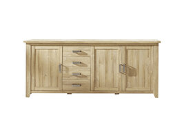 Canasta dressoir 3 deuren en 4 lades, eiken decor.