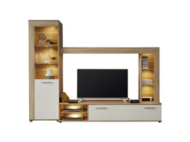 Lofir wandkast opstelling, eiken decor, wit.