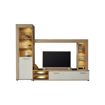 Lofir wandkast opstelling, eiken decor, wit.