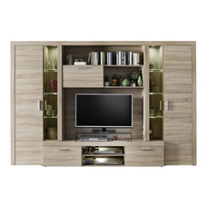 Molar wandkast opstelling 4 deuren, 5 planken en 3 kleppen, incl verlichting, eiken decor.