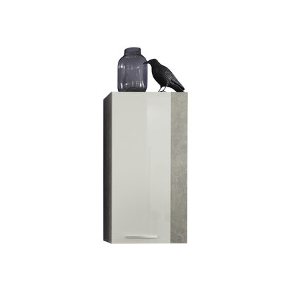 Rominia wandkast voor wandmontage met 1 deur, beton decor, wit hoogglans.