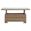 Gram tuintafel 134 x 84 cm H 68/44, met "up & down", met glasplaat, naturel.
