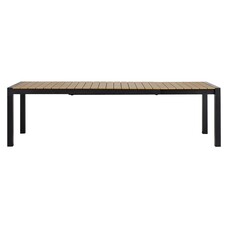 Joan tuintafel 205-275 x 100 cm, met verlenging incl. 1 blad, zwart en teak decor.