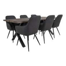 Tony eethoek , 1 eetkamertafel en 6 eetkamerstoelen, donker grijs en eik.