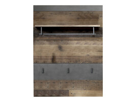 Irwin kapstok 1 plank, 1 kledingstang en 3 haken, grijs Matera decor, Old Wood decor.