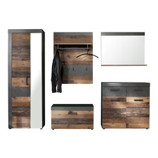 Irwin  garderobe opstelling A, grijs Matera decor, Old Wood decor.