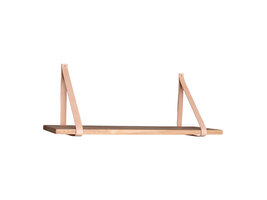 Foyle wandplank 120x20 cm naturel olie, leren riemen bruin.