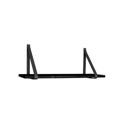 Foyle wandplank 80x20 cm zwart, leren riemen zwart.