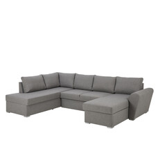 Stan hoekbank, hoek links met chaise longue rechts, in lichtgrijs.