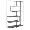 Sea wandkast met 4 planken, asymmetrisch essen decor, zwart.