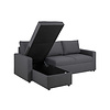 Sander slaapbank met chaise longue, opbergruimte en uittrek grijs.