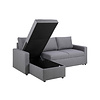 Sander slaapbank met chaise longue, opbergruimte en uittrek grijs.