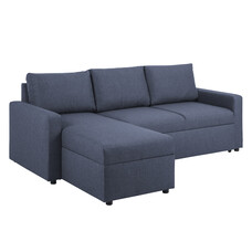 Sander slaapbank met chaise longue, opbergruimte en uittrek blauw.