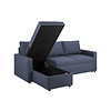 Sander slaapbank met chaise longue, opbergruimte en uittrek blauw.