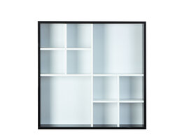 Decent wandkast , wandplank met 10 vakken zwart en wit.