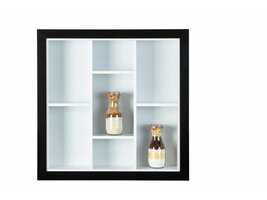 Serry wandkast , wandplank met 7 vakken zwart en wit.