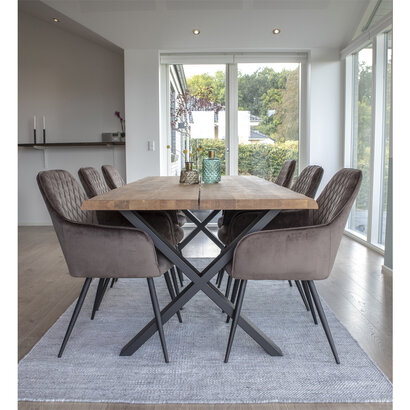 Tony eethoek , 1 eettafel en 6 stoelen mushroom en eik.