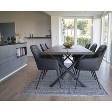 Tony eethoek , 1 eettafel en 6 stoelen donker grijs en eik.