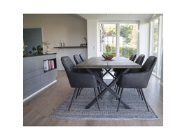 Tony eethoek , 1 eettafel en 6 stoelen donker grijs en eik.