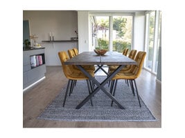 Tony eethoek , 1 eettafel en 6 stoelen geel en eik.