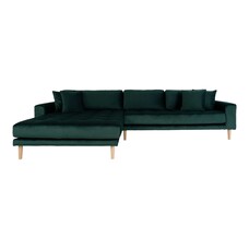 Lido Chaise longue bank links gedraaid velours incl. 4 sierkussens, groen.