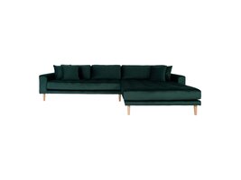 Lido Chaise longue bank rechtsdraaiend velours incl. 4 sierkussens, groen.