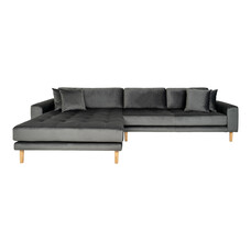 Lido chaiselong sofa links met 4 kussens, velour grijs.