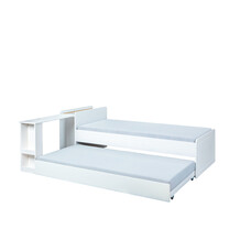 Negras bed en uitschuifbaar bed incl. 2 lattenbodems, 1 uitschuifbaar bureau met 2 vakken wit.