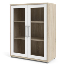 Prisme Kantoorplank met 2 glazen deuren, eiken decor, wit