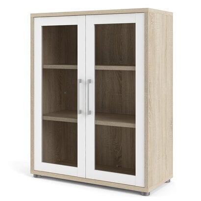 Prisme Kantoorplank met 2 glazen deuren, eiken decor, wit