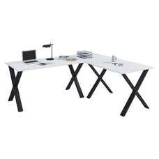 Lona hoekbureau 220x190x80 cm X-frame wit, zwart.