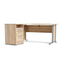 Prisme Hoekbureau met 1 plank en 3 laden, eiken decor