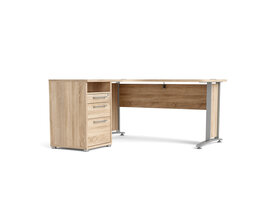 Prisme Hoekbureau met 1 plank en 3 laden, eiken decor