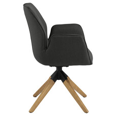 Aura eetkamerstoel eiken poten, met armsteunen en rugleuning donkergrijs.