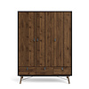 Rye Garderobe 3 deuren, 3 laden matzwart, walnoot decor.